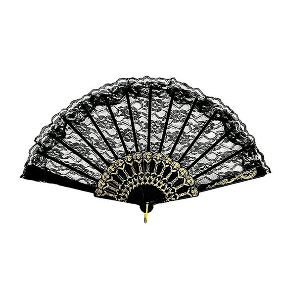 10 Pcs Black Foldable Lace Fan, 16.9 in / 43 cm Chinese Vintage Fan, Elegant Handheld Fan for Dancing, Wedding, Party Favors