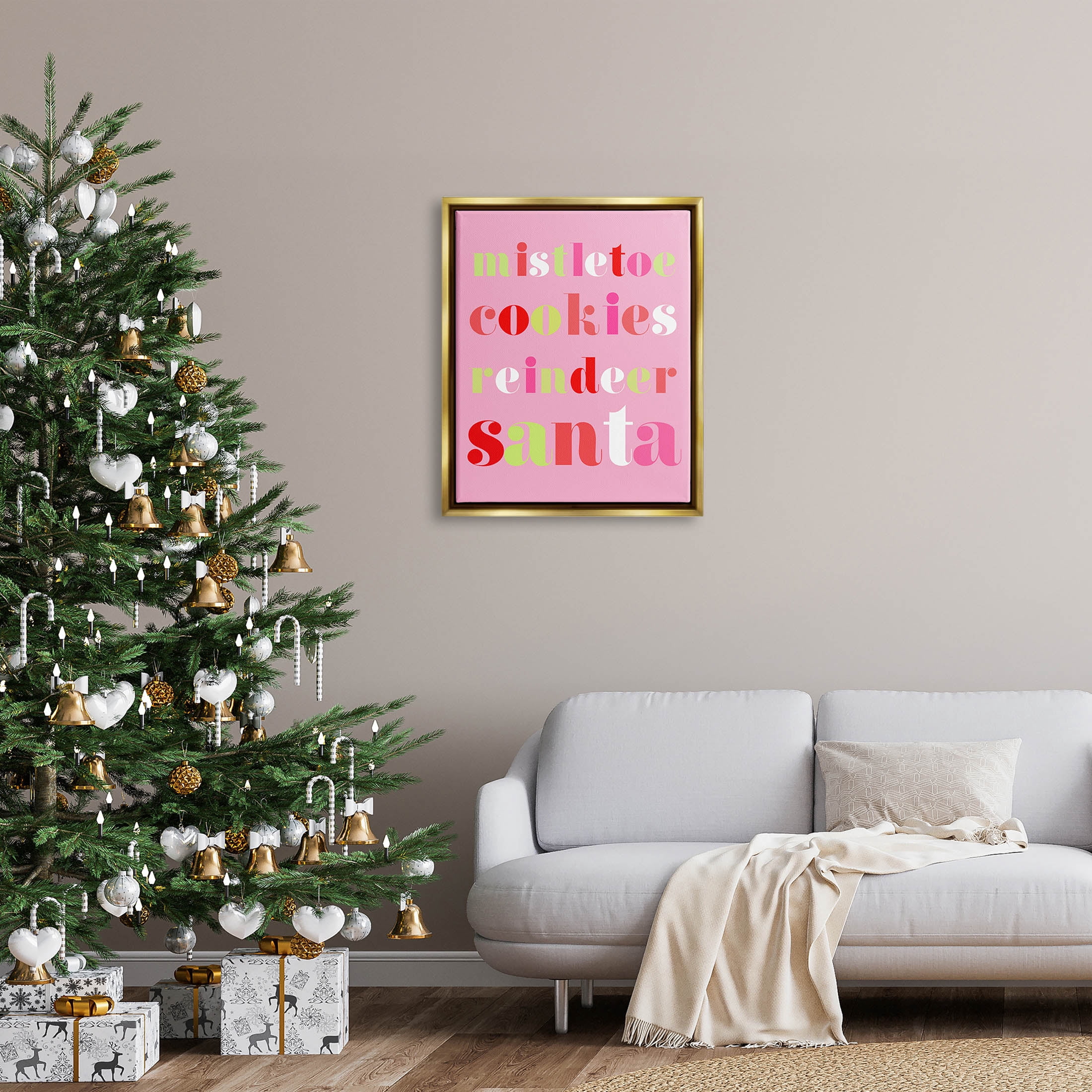 Mistletoe Cookies Reindeer Santa Bold Holiday Graphic Art Metallic Gold Framed Art Print Wall Art