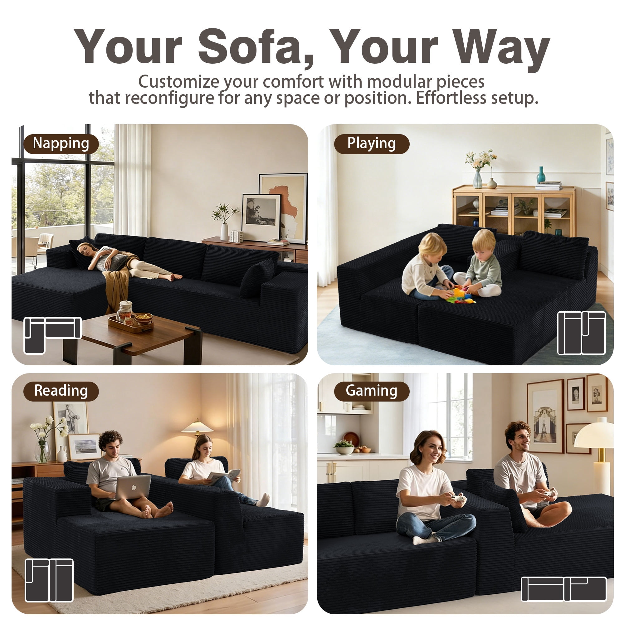 ROOMARK 104.3" L Shaped Sofa Modular, Corduroy Cloud Couches with Deep Seats &High-Back, Upholstered Couches for Living Room Bedroom with Chaise, No Assembly Required