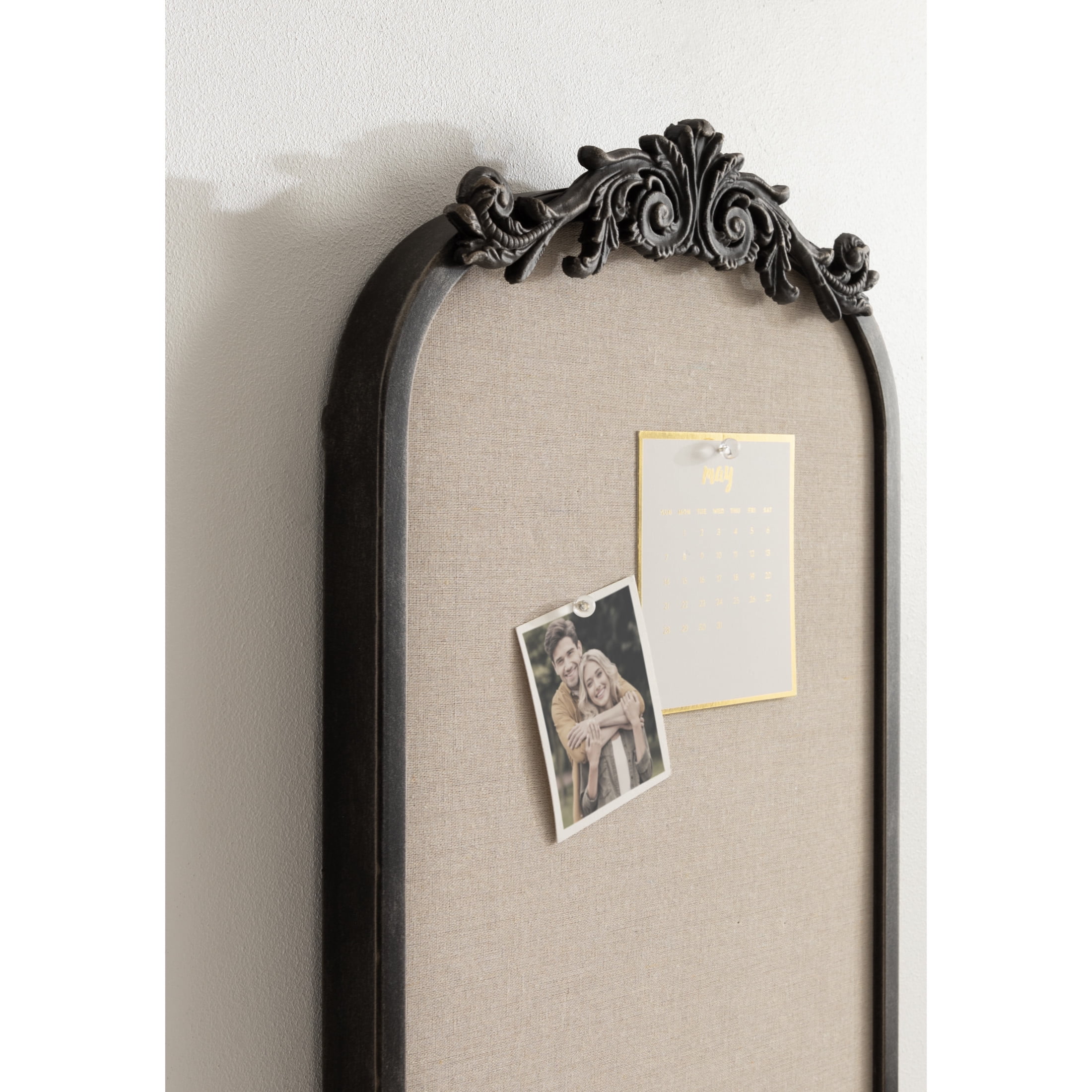 Kate and Laurel Arendahl Arch Pinboard, 13 x 25, Black, Framed Arched Ornate Vintage Cork Board for Use as Motivational Vision Board or Wall Organizer