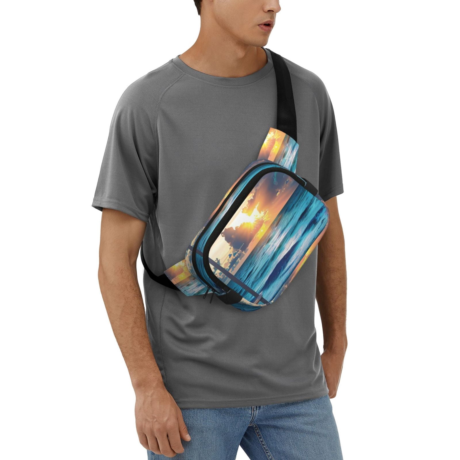 Picia Ocean View Bedroom Print Square Double-Layer Waist Bag Mini Adjustable Waist Belt Bag Exercise Running Travel Hiking