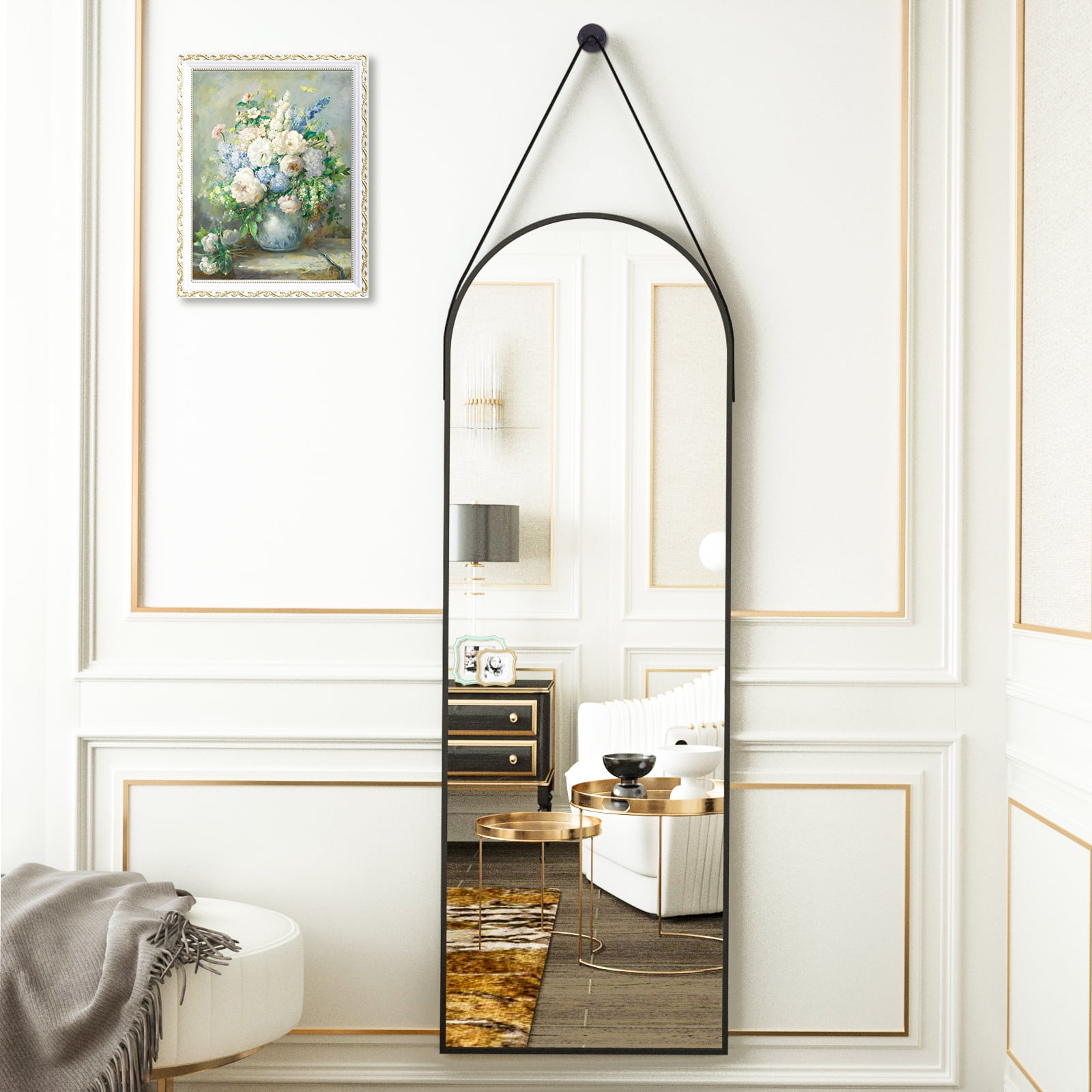 BEAUTYPEAK 48" x 16" Arched Full Length Mirror Hanging Wall Mirrors