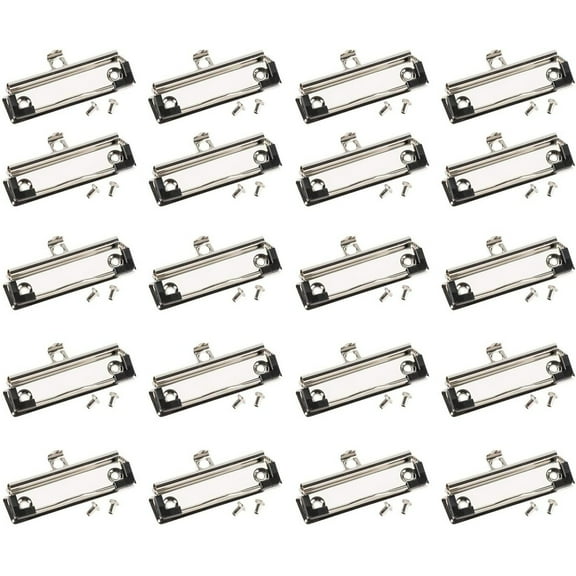 20-Pack Mountable Clipboard Clips with Screws - 4 inch Metal Clamp with Rubber Grip and Hanging Hole for Office, School, Classroom (Silver)
