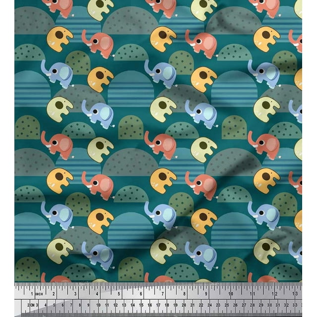 Soimoi Rayon Fabric Cute Elephant Kids Printed Craft Fabric by The Yard 42 Inch Wide