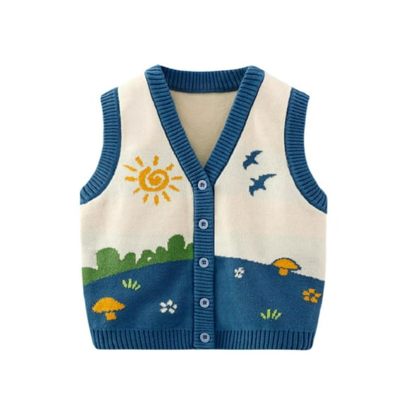 Esaierr Kids Infant Baby Boy Girl Knit Sweater Vest Cardigan Cartoon V-Neck Toddler Buttons Cardigan