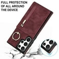 thumbnail image 6 of ELEHOLD for Samsung Galaxy S22 Ultra 6.8" Vintage Leather Wallet Case,Practical Card Holders RFID Blocking Zipper Wallet Kickstand Ring Holder Shockproof Anti-Scratch Case for Women Men,Winered, 6 of 8