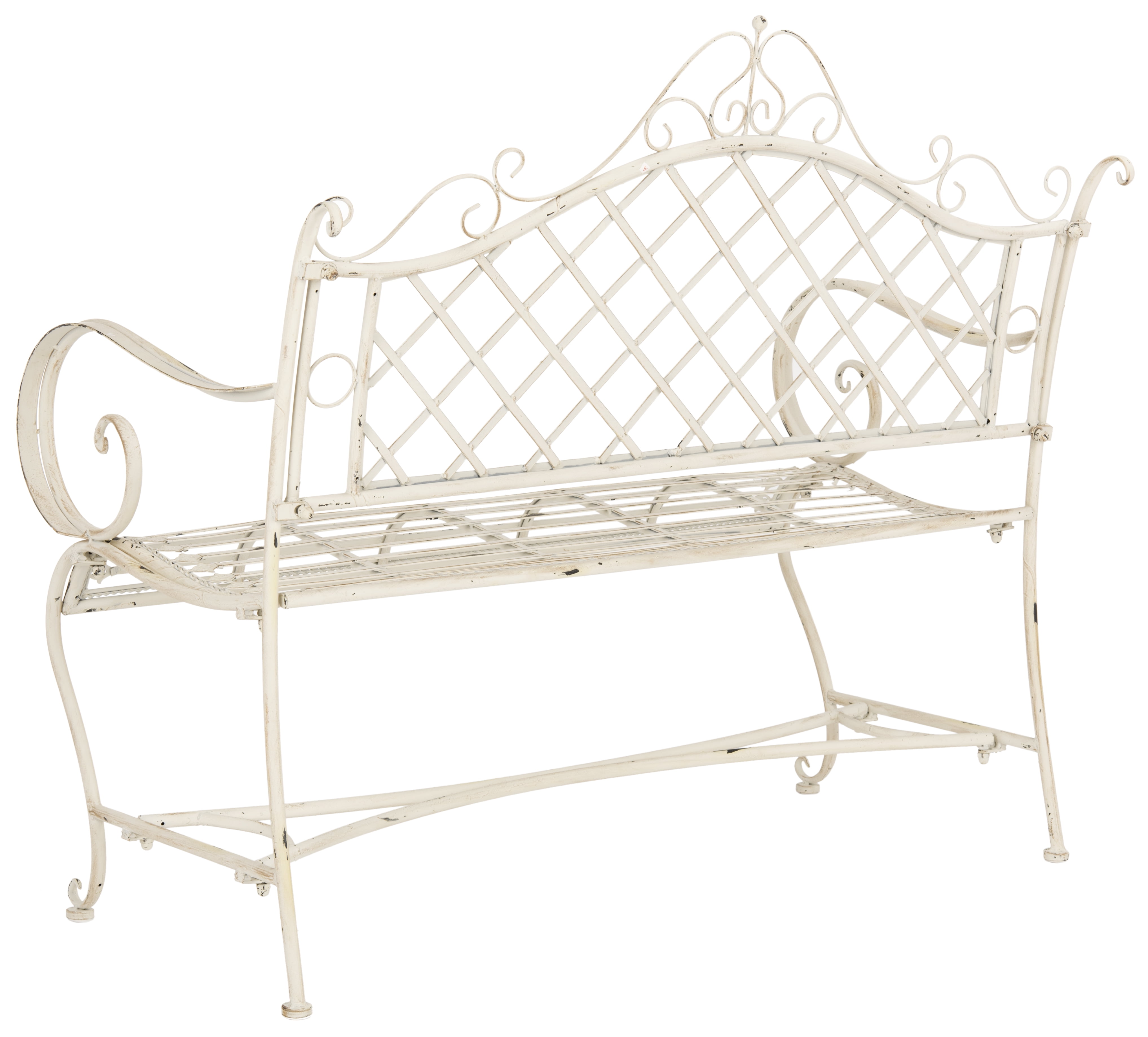 SAFAVIEH Abner Outdoor Patio Wrought Iron Garden Bench, Antique White