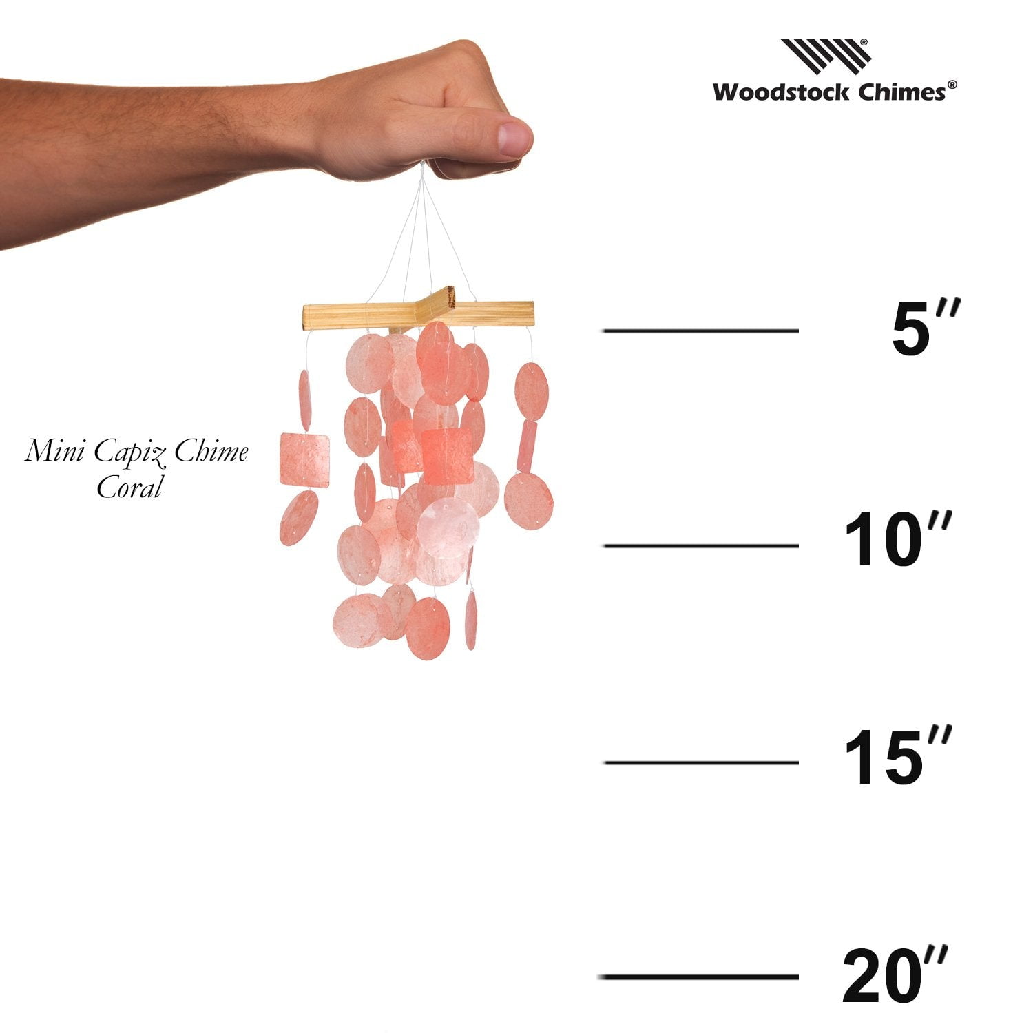 Woodstock Windchimes Mini Capiz Chime Coral, Wind Chimes For Outside, Wind Chimes For Garden, Patio, and Outdoor Décor, 12"L
