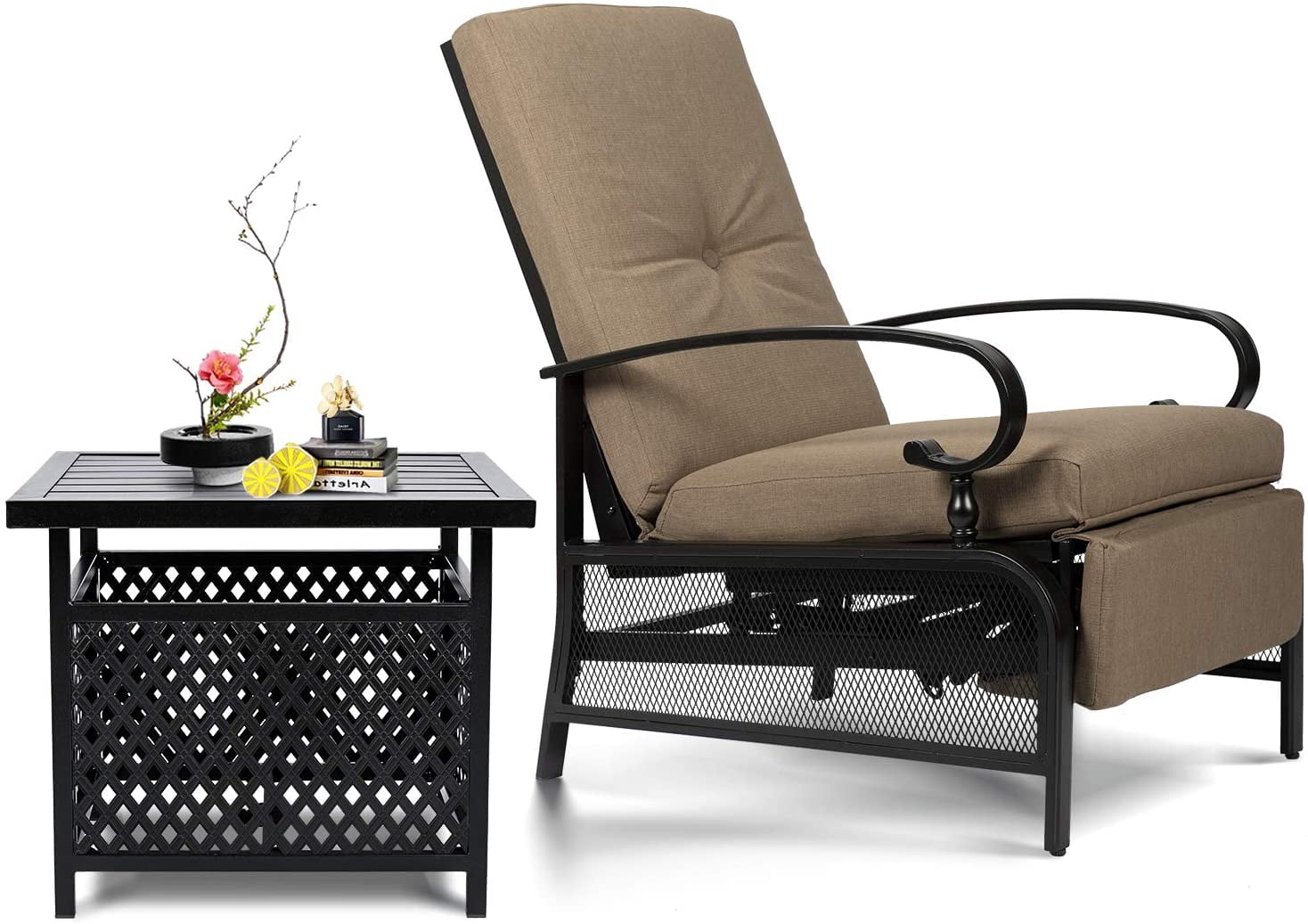 SUNCROWN Patio Recliner Outdoor Adjustable Lounge Chair and Patio Metal