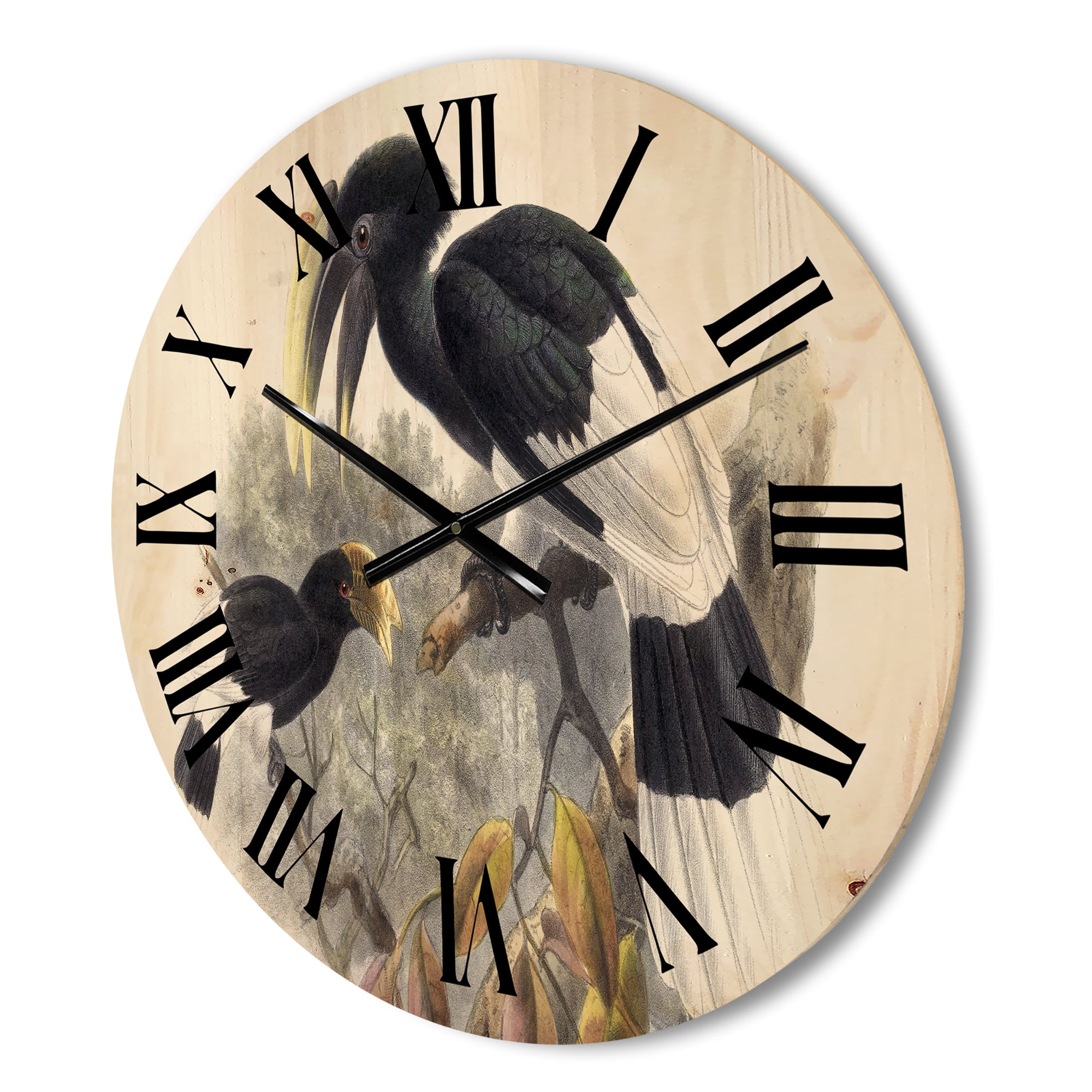 Designart 'Ancient Bird Illustration I' Traditional Wood Wall Clock