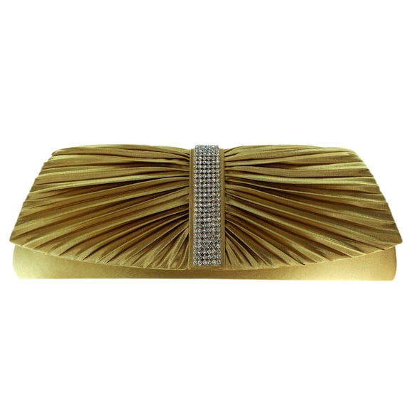 Elegant Gold Tone Ruffled Cocktail Purse - Rhinestone Frilly Handbag
