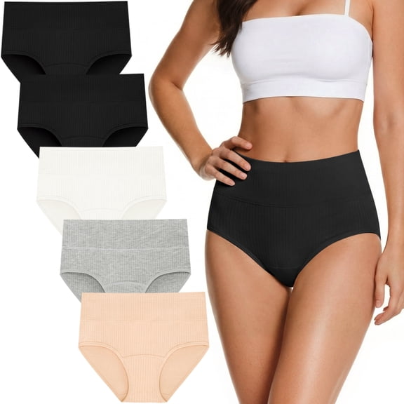 Loritta Secret 5 Packs Underwear for Women High Waist Full Coverage Cotton Soft Panties for Ladies, Size S-2XL