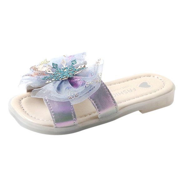 LNMQLPDBS Toddler Girls Sandals Tulle Bowknot Decoration Soft Sole Comfort Flip Flops Children Fashion Casual Open Toe House Shoes Kids Slippers Girls for Outdoor Blue 6-7 Years