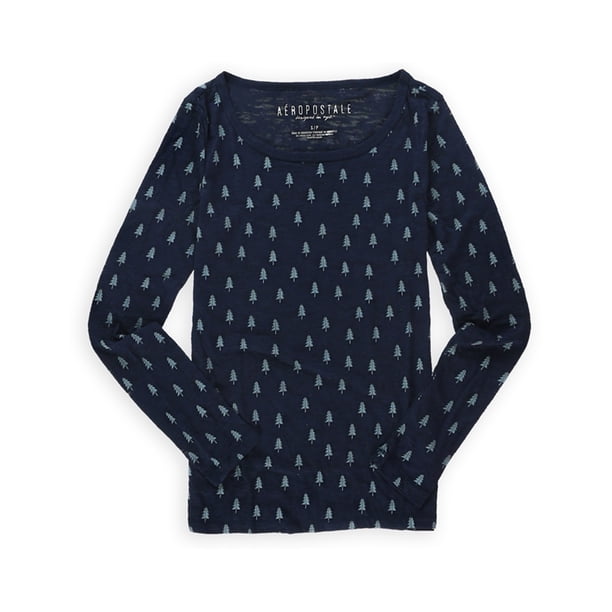 Aeropostale - Camiseta gráfica para mujer con diseño de árbol de pino, azul, pequeña Aeropostale Camiseta gráfica