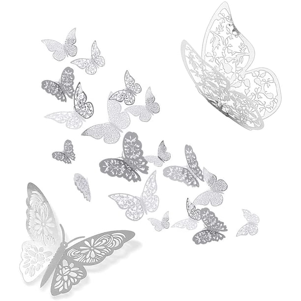 Calcomanías De Mariposa Para Despegar Y Pegar, Calcomanías De Vinilo Para Pared Silueta Realista De Monarca Morado Negro Dorado Dorado Plata