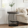 thumbnail image 3 of 19.69'' X 24.8'' Round End Table 2-Tier Storage Shelf Faux Marble Top Arc-Shaped Frame Accent Table Nightstand Gray And Black 2-Piece Set For Living Room Bedroom, 3 of 8