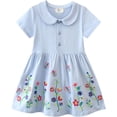 thumbnail image 2 of Likthione Vestido de manga corta para niñas y niños pequeños, vestido patinador acampanado con estampado de apliques de dibujos animados, vestido de algodón, 2 of 5