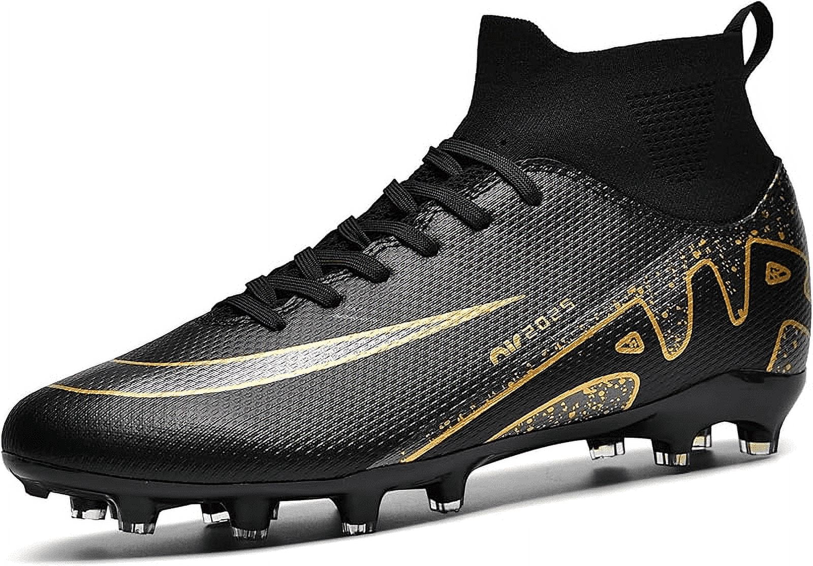 Mens high-top soccer cleats turf football shoes big lightweight youth professional indoor outdoor AG black