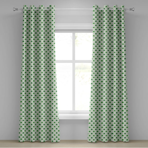 Ambesonne Irish Grommet Curtain, 4 Leaf Shamrock Dots, 50" x 72", White Green