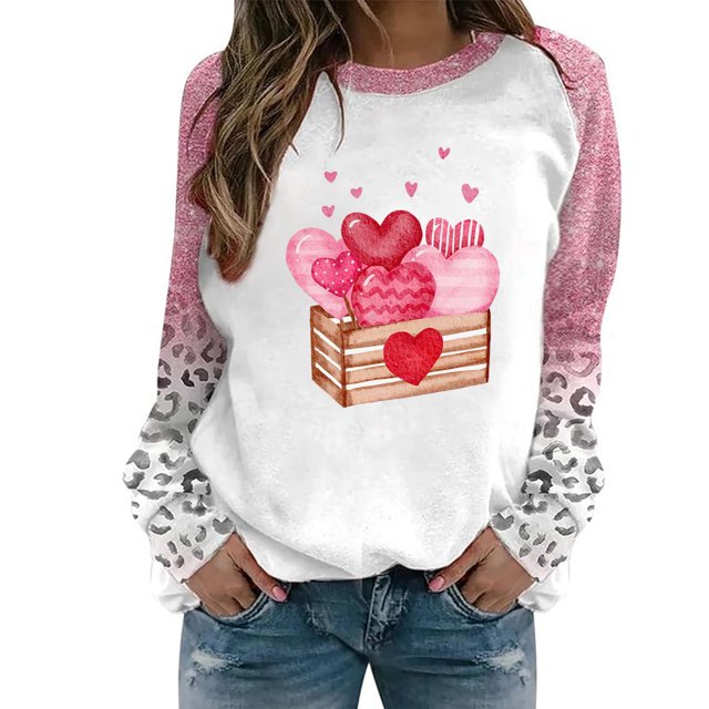 Gibobby Sudadera con forro polar Mujer Sudadera informal de manga larga con cuello redondo y estampado de amor del día de San Valentín para mujer (estilo 4)(Café, XXL)