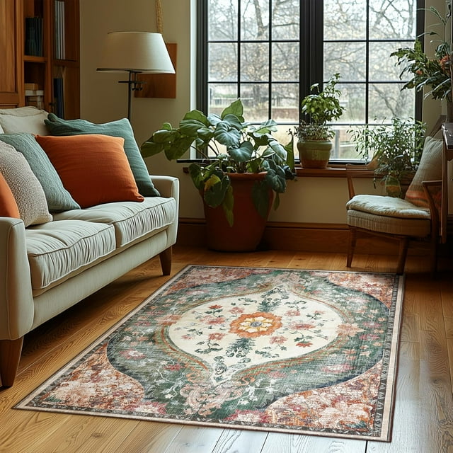 Area Rugs for Entryway x Lightweight Machine Washable Rug Vintage Area Rugs for Bedroom Neutral Bathroom Mat Indoor Carpet for Playroom Office Living Room(Grey xft)