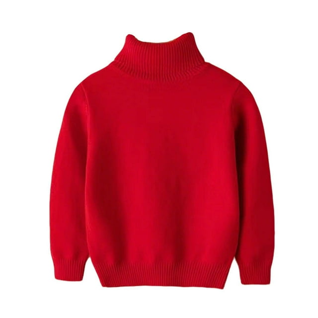 Chandails à Col Roulé pour Filles, Pulls, Enfants Tout-Petits, Tricot Côtelé en Coton, Chandails, Pulls, Basique Uni, Manches Longues, Hauts, Rouge, 2 A