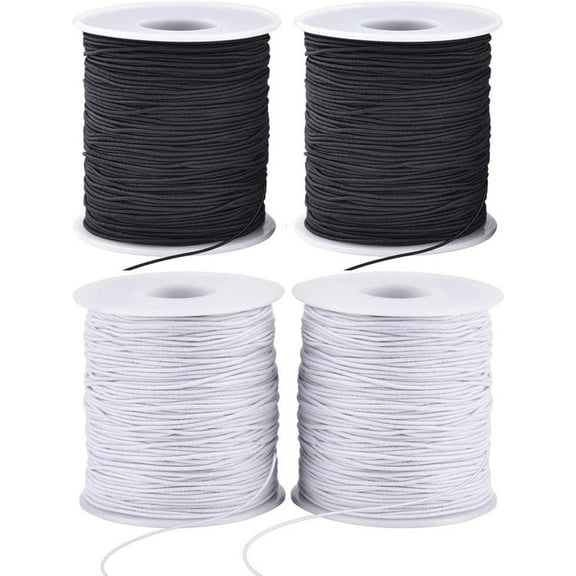 Meilimei Elastic String for Bracelets, 4 Rolls 1mm Stretchy String Cord, (2 Black) and (2 White) Kandi String for Jewelry Making with Beads, 164ft per Roll
