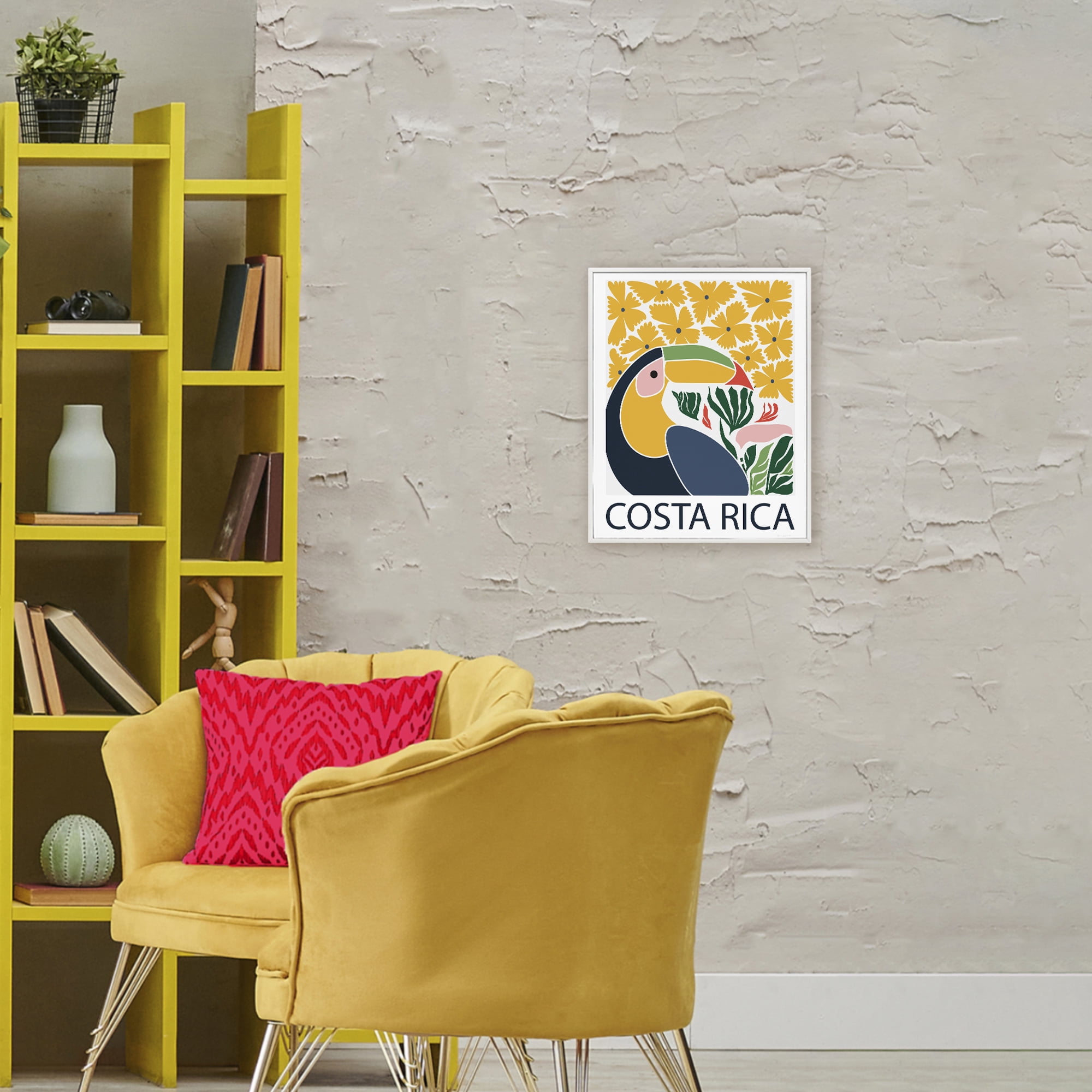 Stupell Industries Tropical Toucan & Flowers White Framed Giclee Art, design by Omar Escalante