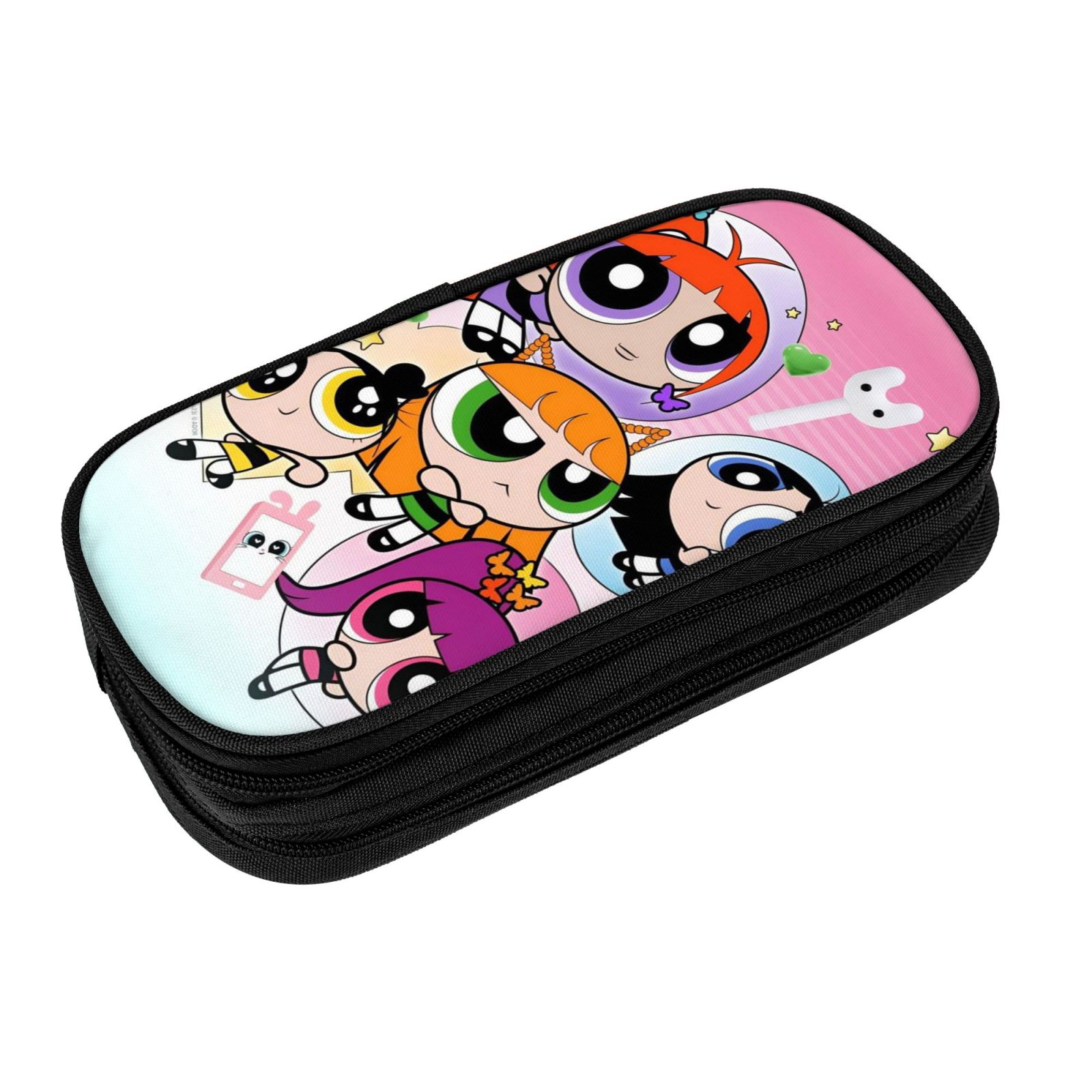 The Powerpuff Gi-rls Pencil Case Large Capacity Pencil Pouch Pen Bag Office Stationery Organizer Travel Makeup Bag Black