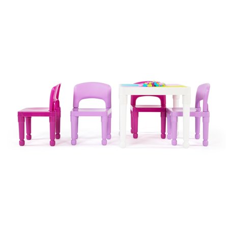 Tot Tutors 2 In 1 Kids Building Block Compatible Plastic Table And 4 Chair Set Multiple Colors