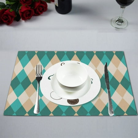 

MKHERT Happy Father s Day in Blue Argyle Latticework Plaid Placemats Table Mats for Dining Room Kitchen Table Decoration 12x18 inch Set of 4