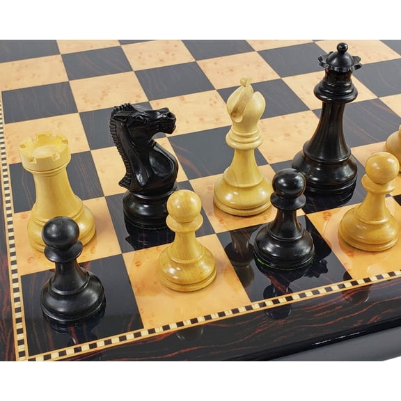 Black  Natural 3 3/4" Anderssen Staunton Wood Chess Set 18" Walnut Color Board