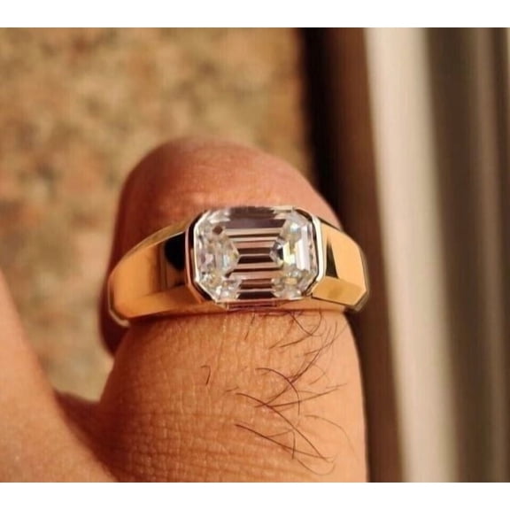 2Ct Emerald Cut Lab Created Diamond Men's Engagement Ring 14K Yellow Gold Plated