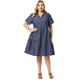 thumbnail image 3 of Women's Plus Size Jean Dress Turndown Collar Elastic Back Button Short Sleeve Denim Dress Blue 1X, 3 of 7