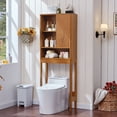 thumbnail image 3 of LELELINKY Over The Toilet Storage Cabinet with Rattan Sliding Door, 68" Tall Wood Bathroom Organizer with Adjustable Shelf for Small Spaces, Tea Color, 3 of 7