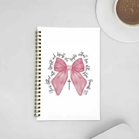 CCOCC Strength and Bow Spiral Notebook Journal Gift for Women Bible Journal Preppy Gift University Ruled Lines Spiral Binding Notebook