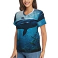 thumbnail image 2 of Vsdgher Ocean Dolphin Fish School Women Shirts V Neck Short Sleeve Tops T-Shirt Basic Tees, S to 3XLSmall, 2 of 5