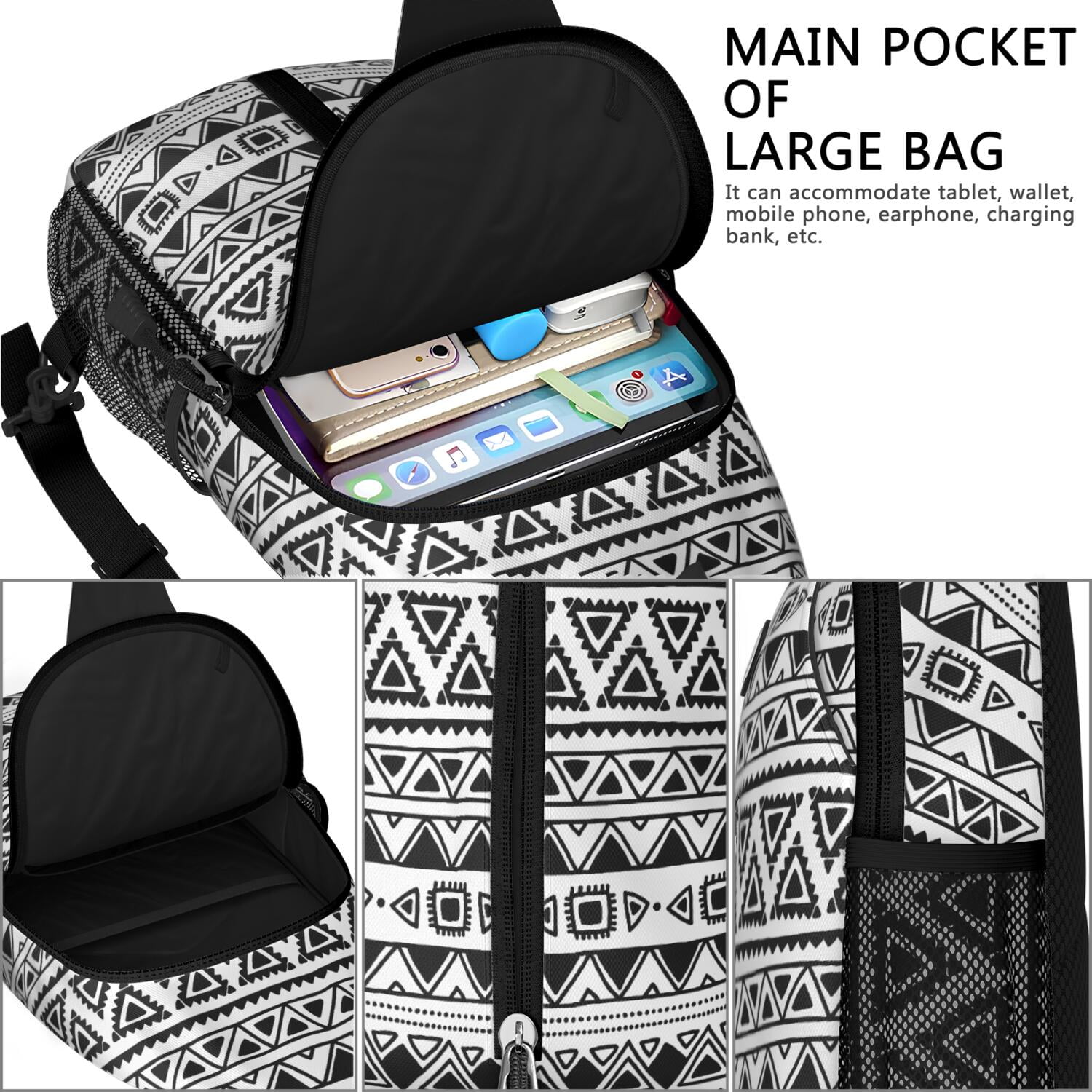 Sports Print Sling Backpack with Baseball, Football, and Soccer Themes – Water-Resistant Crossbody Bag with Anti-Theft Pocket, Large Storage Compartments, Adjustable Strap, Ideal for Boys
