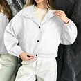 thumbnail image 3 of FRSASU Cropped Windbreaker Jacket for Women Stand Collar Button Up Short Coat with Side Pockets and Elastic Cuffs White, 3 of 5