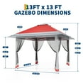 thumbnail image 6 of BouPower 13x13 Pop Up Canopy Gazebo,Canopy Tent,Outdoor Gazebo for Backyard & Patio Furniture,Pop Up Tent with Mosquito Netting & Double Roof for Backyard,Garden,Parties,Lawns,Outdoor and BBQs, 6 of 9