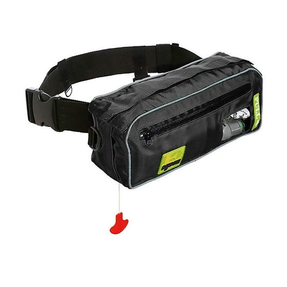 Lifesaving Pro Automatic/Manual Inflatable Belt Pack Waist Pouch Pack PFD Inflate Life Jacket Zippered Pocket Lifejacket Vest SUP Survival Aid Black Color