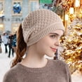 thumbnail image 3 of sunsanly Women Hat Knitted Thick with Ponytail Hole Solid Color Keep Warm Beanie Elastic Ear Protection Outdoor Camping Travel Skating Headwear, 3 of 8