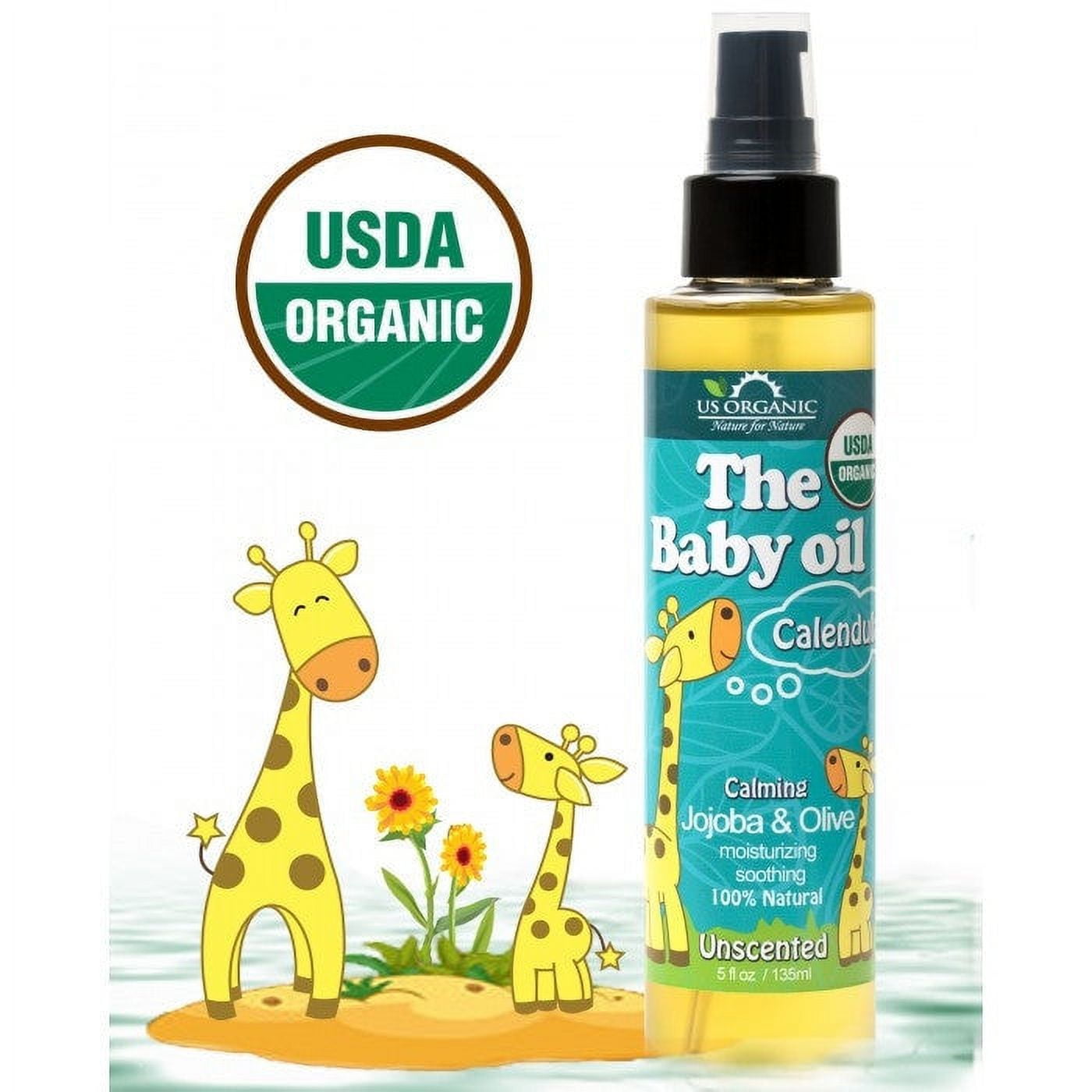 US Organic, The Baby Oil, Unscented, with Calendula, Jojoba, Olive Oil, and Vitamin E, USDA Certified Organic, 5 oz