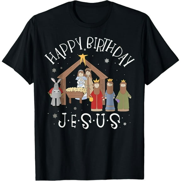 Nativity Happy Birthday Jesus Christmas Nativity Christian T-Shirt