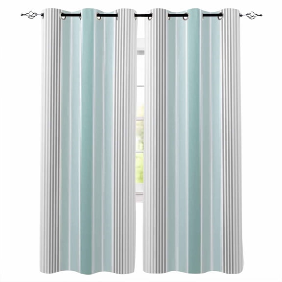 Aqua Gray Stripes Blackout Curtains 54 Inches Long, Minimalist Gradient Lines Aesthetic Thermal Insulated Black Out Curtains, Darkening Window Curtain Drapes for Bedroom Living Room 45"x54" 2 Panels