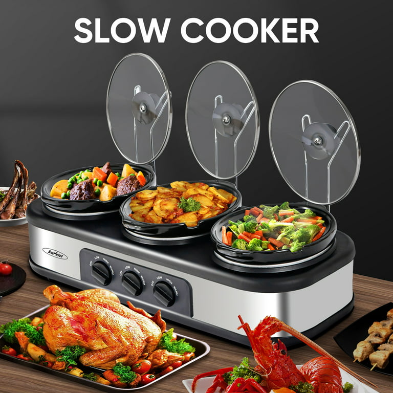 Slow Cooker, Triple Slow Cooker Buffet Server 3 Pot Food Warmer, 3