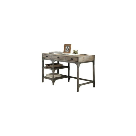HomeStock Urban Upmarket Desk, Weathered Oak & Antique Silver