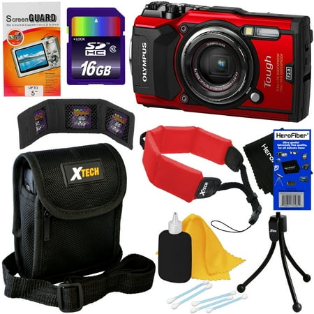 Digital Cameras Gps - Olympus Tough TG-5 Waterproof, Shockproof, Freezeproof & Crushproof Wi-Fi Digital Camera with GPS & HD 4K Video (Red) + 8pc 16GB Acc Kit w/ HeroFiber Cleaning Cloth