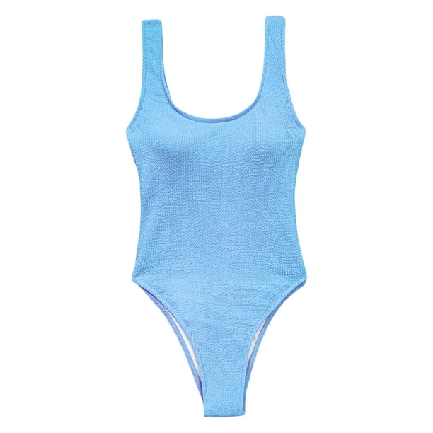 Traje de baño con control de abdomen, espalda baja, tanga, para mujer Azul