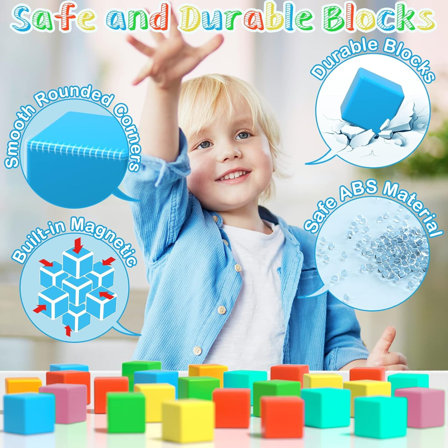 Magnetic Blocks, 56 Pieces 1.34 inch Large Magnetic Building Blocks, 3D Mag Mini-Mags 56 Piece Magnetic Tiles Set - Edumatic